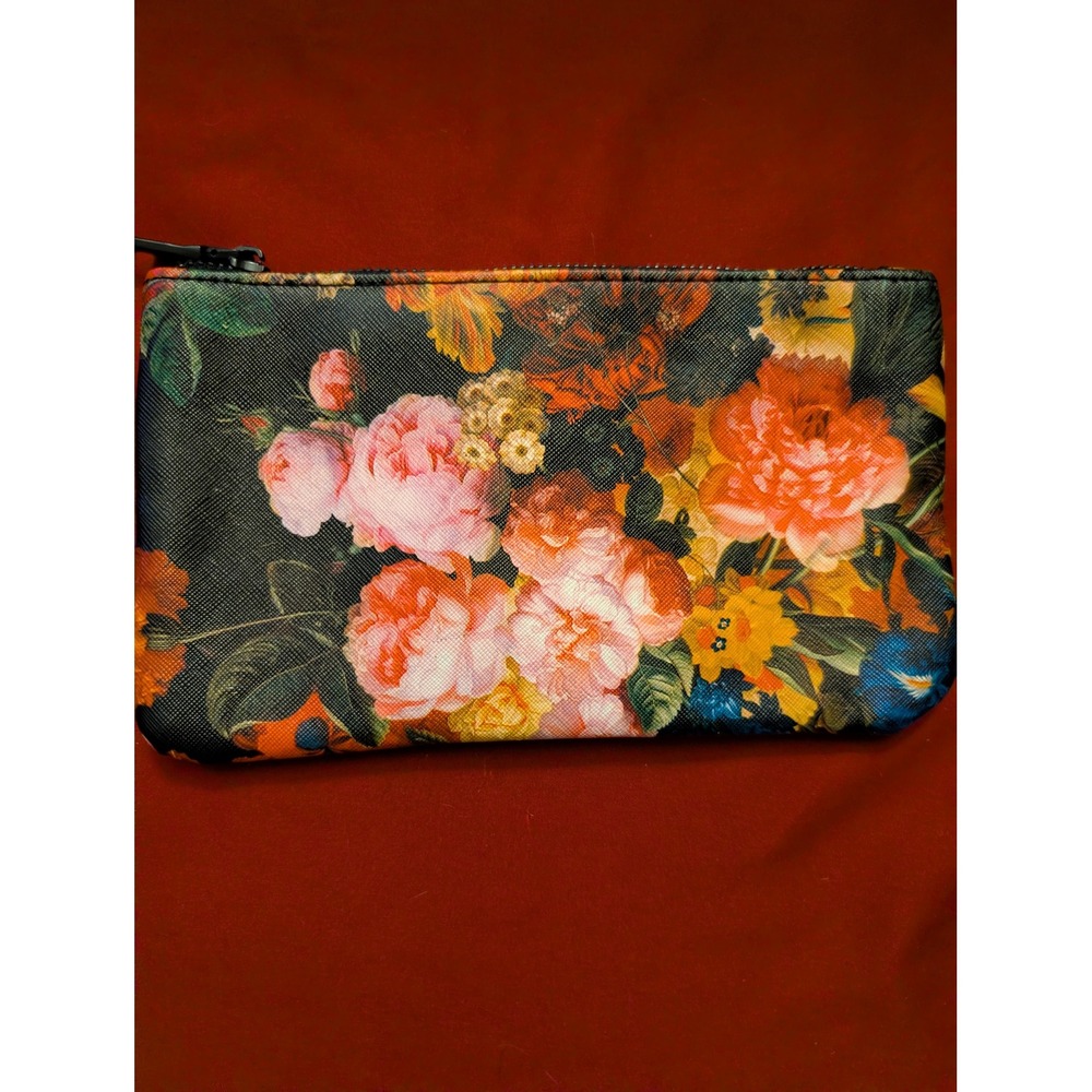 Steve Madden Dark Romantic Botanical Saffiano ZipClutch/Makeup/Pencil/Travel bag